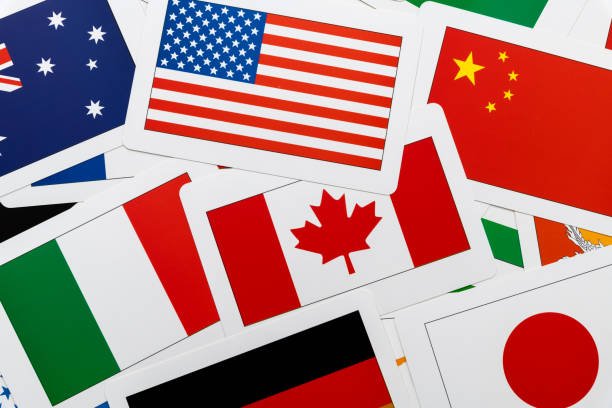 Heap of different national flags.